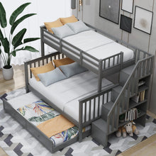 Load image into Gallery viewer, AECOJOY Twin-Over-Full Bunk Bed with Twin size Trundle, Storage and Guard Rail for Bedroom, Espresso