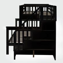 Load image into Gallery viewer, AECOJOY Twin-Over-Full Bunk Bed with Twin size Trundle, Storage and Guard Rail for Bedroom, Espresso