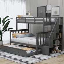 Load image into Gallery viewer, AECOJOY Twin-Over-Full Bunk Bed with Twin size Trundle, Storage and Guard Rail for Bedroom, Espresso