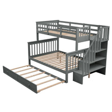 Load image into Gallery viewer, AECOJOY Twin-Over-Full Bunk Bed with Twin size Trundle, Storage and Guard Rail for Bedroom, Espresso