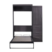 Load image into Gallery viewer, Euroco Wood Full Size Murphy Wall Bed with Wardrobe and Drawers for Living Room, Moveable Wardrobe and Drawers, Space - Saving &amp; Easy Open and Close for Kids Teens Adults, Gray