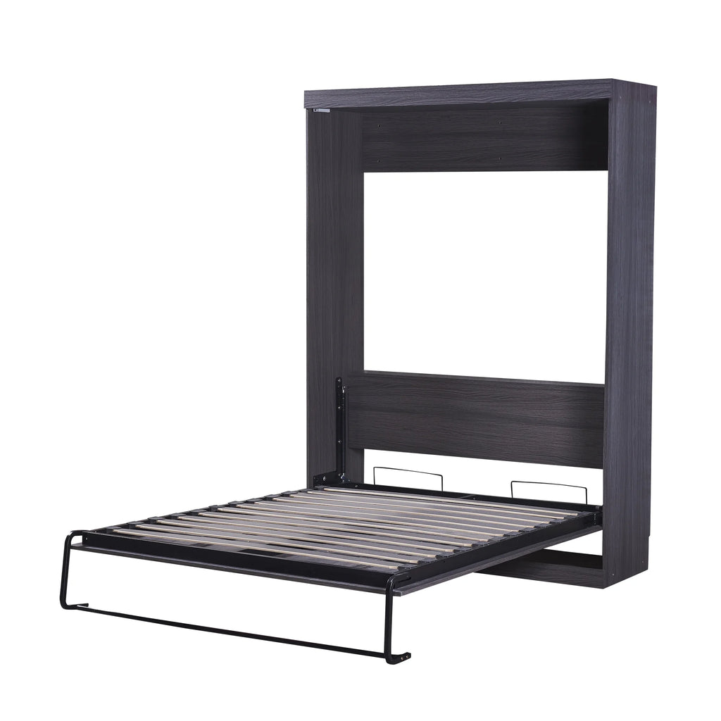 Euroco Wood Full Size Murphy Wall Bed with Wardrobe and Drawers for Living Room, Moveable Wardrobe and Drawers, Space - Saving & Easy Open and Close for Kids Teens Adults, Gray