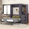 Euroco Wood Full Size Murphy Wall Bed with Wardrobe and Drawers for Living Room, Moveable Wardrobe and Drawers, Space - Saving & Easy Open and Close for Kids Teens Adults, Gray