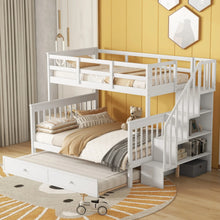 Load image into Gallery viewer, AECOJOY Twin-Over-Full Bunk Bed with Twin size Trundle, Storage and Guard Rail for Bedroom, Espresso