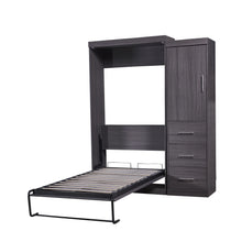 Load image into Gallery viewer, Euroco Wood Full Size Murphy Wall Bed with Wardrobe and Drawers for Living Room, Moveable Wardrobe and Drawers, Space - Saving &amp; Easy Open and Close for Kids Teens Adults, Gray