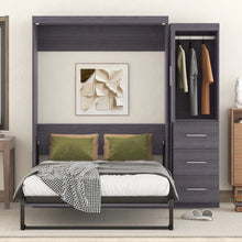Load image into Gallery viewer, Euroco Wood Full Size Murphy Wall Bed with Wardrobe and Drawers for Living Room, Moveable Wardrobe and Drawers, Space - Saving &amp; Easy Open and Close for Kids Teens Adults, Gray