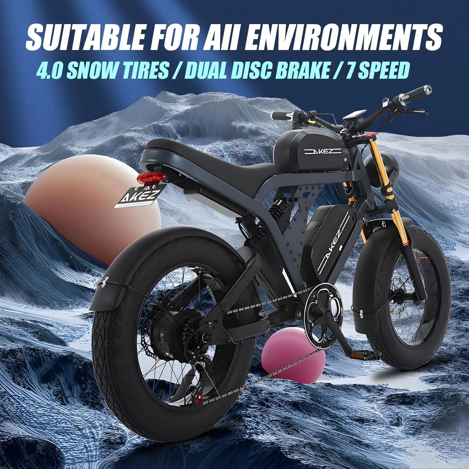 Peak 3000W AKEZ Kingkong 1500W Electric Bike, 31MPH Electric Dirt Bike for Adults, 48V41A Dual Removable Battery Mountain Ebike, 20'' Fat Tire Ebike, 7speed, Hydraulic Brake