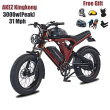 Load image into Gallery viewer, Peak 3000W AKEZ Kingkong 1500W Electric Bike, 31MPH Electric Dirt Bike for Adults, 48V41A Dual Removable Battery Mountain Ebike, 20'' Fat Tire Ebike, 7speed, Hydraulic Brake