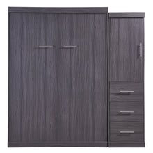 Load image into Gallery viewer, Euroco Wood Full Size Murphy Wall Bed with Wardrobe and Drawers for Living Room, Moveable Wardrobe and Drawers, Space - Saving &amp; Easy Open and Close for Kids Teens Adults, Gray