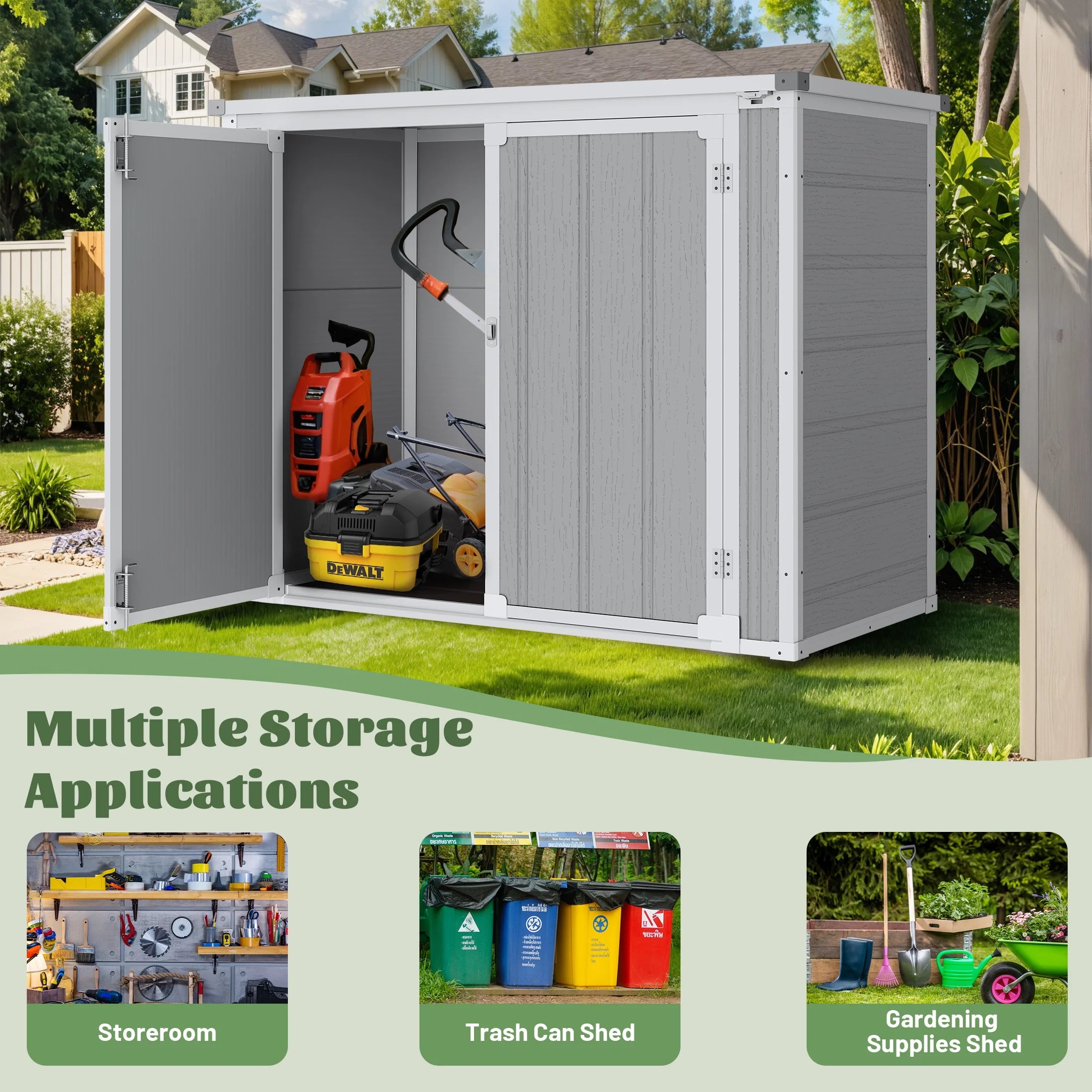 Enyopro 306gal Outdoor Storage Shed, Horizontal Resin Shed, Resistant Tool Plastic Shed for Storage of Bike/Garbage Cans/Garden Tools/Lawn Mowers