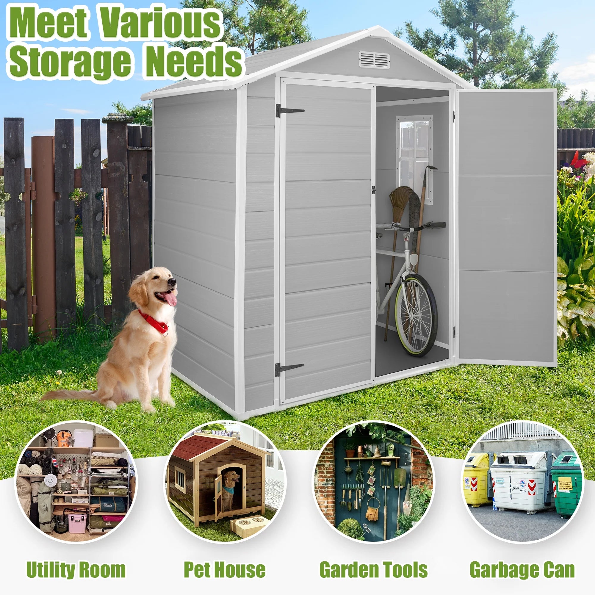Enyopro 306gal Outdoor Storage Shed, Horizontal Resin Shed, Resistant Tool Plastic Shed for Storage of Bike/Garbage Cans/Garden Tools/Lawn Mowers
