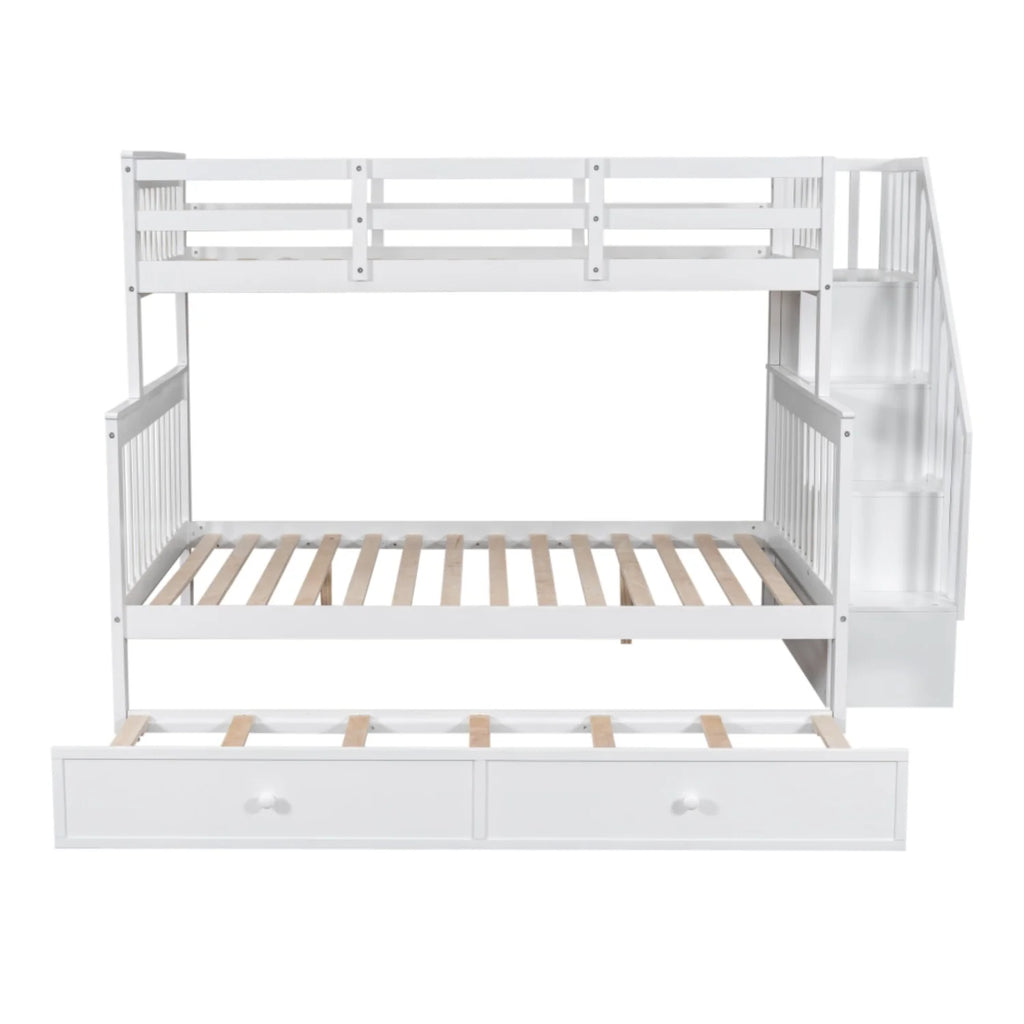 AECOJOY Twin-Over-Full Bunk Bed with Twin size Trundle, Storage and Guard Rail for Bedroom, Espresso