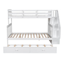 Load image into Gallery viewer, AECOJOY Twin-Over-Full Bunk Bed with Twin size Trundle, Storage and Guard Rail for Bedroom, Espresso