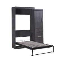 Load image into Gallery viewer, Euroco Wood Full Size Murphy Wall Bed with Wardrobe and Drawers for Living Room, Moveable Wardrobe and Drawers, Space - Saving &amp; Easy Open and Close for Kids Teens Adults, Gray