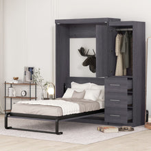 Load image into Gallery viewer, Euroco Wood Full Size Murphy Wall Bed with Wardrobe and Drawers for Living Room, Moveable Wardrobe and Drawers, Space - Saving &amp; Easy Open and Close for Kids Teens Adults, Gray