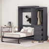 Euroco Wood Full Size Murphy Wall Bed with Wardrobe and Drawers for Living Room, Moveable Wardrobe and Drawers, Space - Saving & Easy Open and Close for Kids Teens Adults, Gray