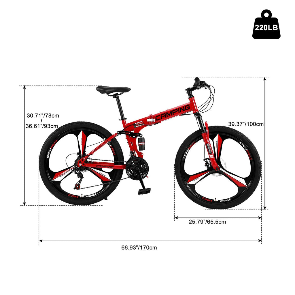 Zimtown 26" Folding Mountain Bike, Shimano 21 Speed MTB Bicycle for Adults, Black