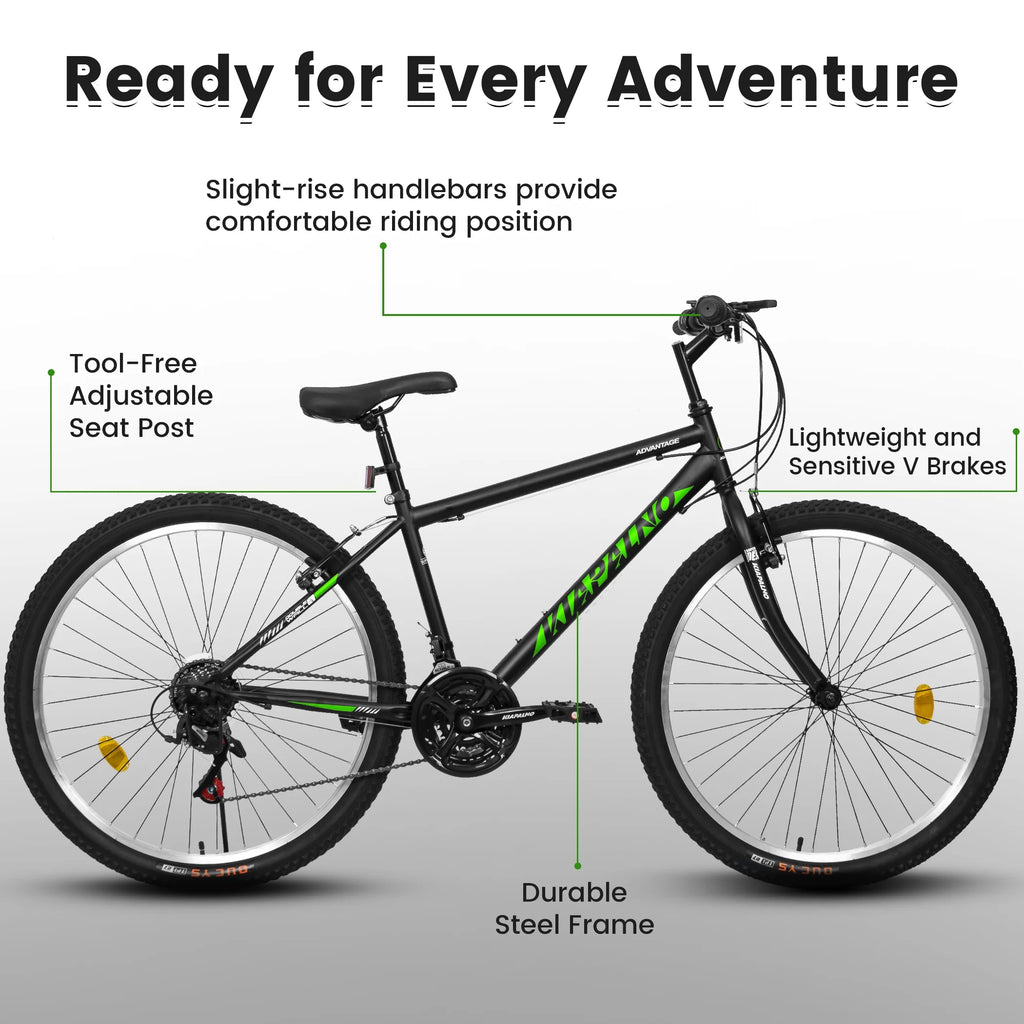 Aukfa 26" Mountain Bike for Men and Women, 21 - Speed High - Performance All - Terrain Bicycle with Dual V - Brakes, Green