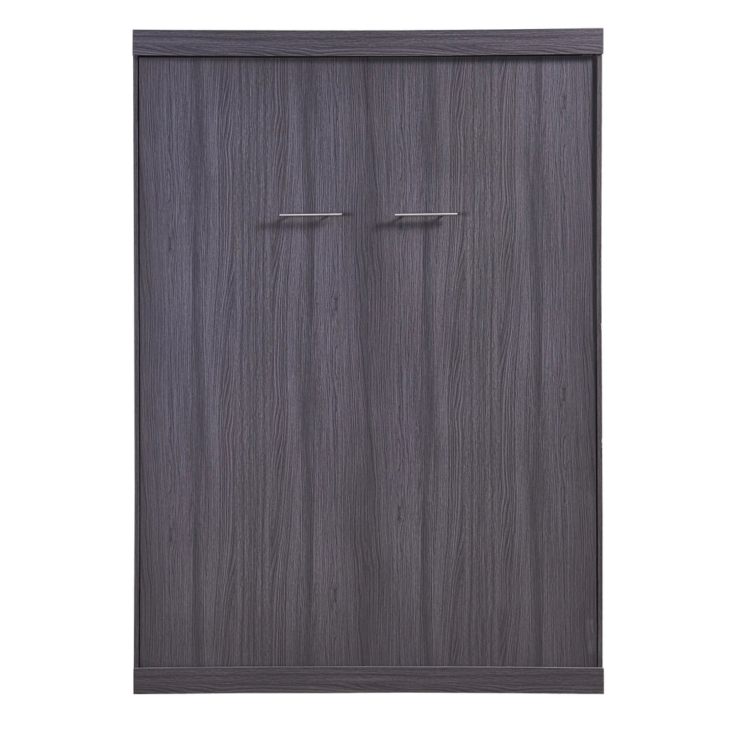 Euroco Wood Full Size Murphy Wall Bed with Wardrobe and Drawers for Living Room, Moveable Wardrobe and Drawers, Space - Saving & Easy Open and Close for Kids Teens Adults, Gray