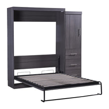 Load image into Gallery viewer, Euroco Wood Full Size Murphy Wall Bed with Wardrobe and Drawers for Living Room, Moveable Wardrobe and Drawers, Space - Saving &amp; Easy Open and Close for Kids Teens Adults, Gray