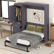 Load image into Gallery viewer, Euroco Wood Full Size Murphy Wall Bed with Wardrobe and Drawers for Living Room, Moveable Wardrobe and Drawers, Space - Saving &amp; Easy Open and Close for Kids Teens Adults, Gray