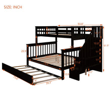 Load image into Gallery viewer, AECOJOY Twin-Over-Full Bunk Bed with Twin size Trundle, Storage and Guard Rail for Bedroom, Espresso