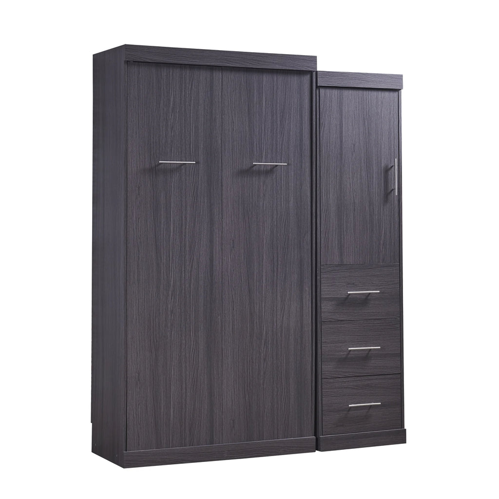Euroco Wood Full Size Murphy Wall Bed with Wardrobe and Drawers for Living Room, Moveable Wardrobe and Drawers, Space - Saving & Easy Open and Close for Kids Teens Adults, Gray