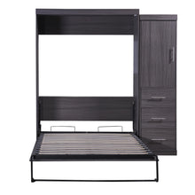 Load image into Gallery viewer, Euroco Wood Full Size Murphy Wall Bed with Wardrobe and Drawers for Living Room, Moveable Wardrobe and Drawers, Space - Saving &amp; Easy Open and Close for Kids Teens Adults, Gray