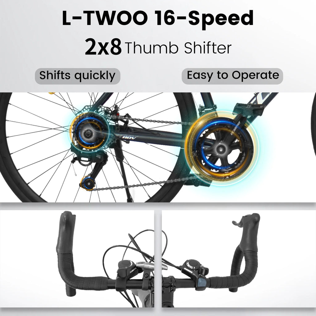POVANLI 700C Road Bike for Men Women, 16 - Speed Outdoor Bike Disc Brakes, Racing Bike Light Weight Aluminum Frame, City Commuting Road Bicycle L Size, Adults Ages 14+, Gift(Dark Blue)
