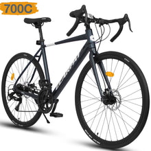 Load image into Gallery viewer, POVANLI 700C Road Bike for Men Women, 16 - Speed Outdoor Bike Disc Brakes, Racing Bike Light Weight Aluminum Frame, City Commuting Road Bicycle L Size, Adults Ages 14+, Gift(Dark Blue)