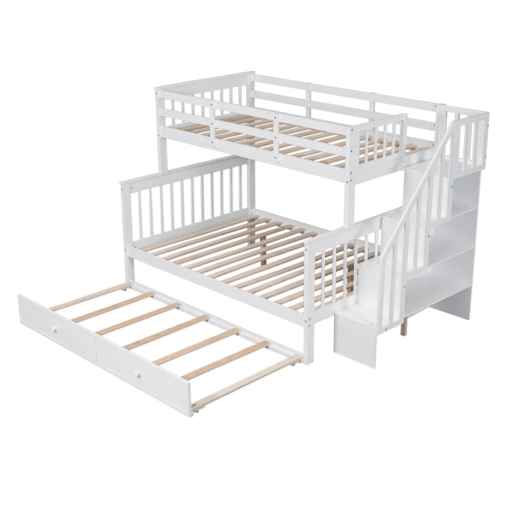 AECOJOY Twin-Over-Full Bunk Bed with Twin size Trundle, Storage and Guard Rail for Bedroom, Espresso