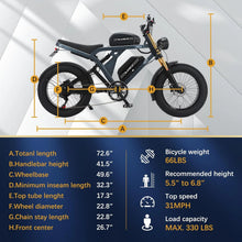 Load image into Gallery viewer, Peak 3000W AKEZ Kingkong 1500W Electric Bike, 31MPH Electric Dirt Bike for Adults, 48V41A Dual Removable Battery Mountain Ebike, 20'' Fat Tire Ebike, 7speed, Hydraulic Brake