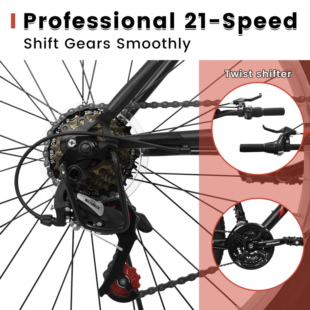 Aukfa 26" Mountain Bike for Men and Women, 21 - Speed High - Performance All - Terrain Bicycle with Dual V - Brakes, Green