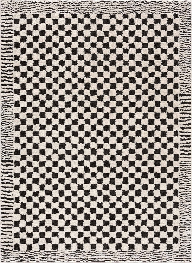 Hauteloom Leryn Black & White Checkered Area Rug | Area Rug for Living Room, Bedroom | Black & White Checkered Rug - 5'3" x 7' Rectangle