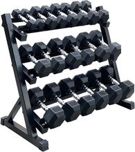 Load image into Gallery viewer, 350 lb Hex Dumbbell Set with Rack, 5 - 50 lb Pairs - Rubber Coated Iron Weights for Home Gym, Strength Training &amp; Muscle Building