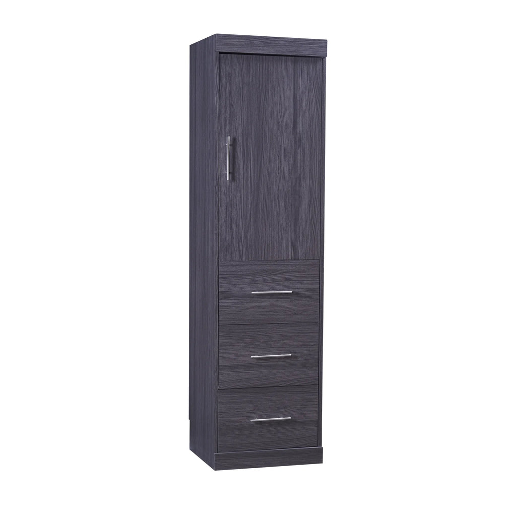 Euroco Wood Full Size Murphy Wall Bed with Wardrobe and Drawers for Living Room, Moveable Wardrobe and Drawers, Space - Saving & Easy Open and Close for Kids Teens Adults, Gray