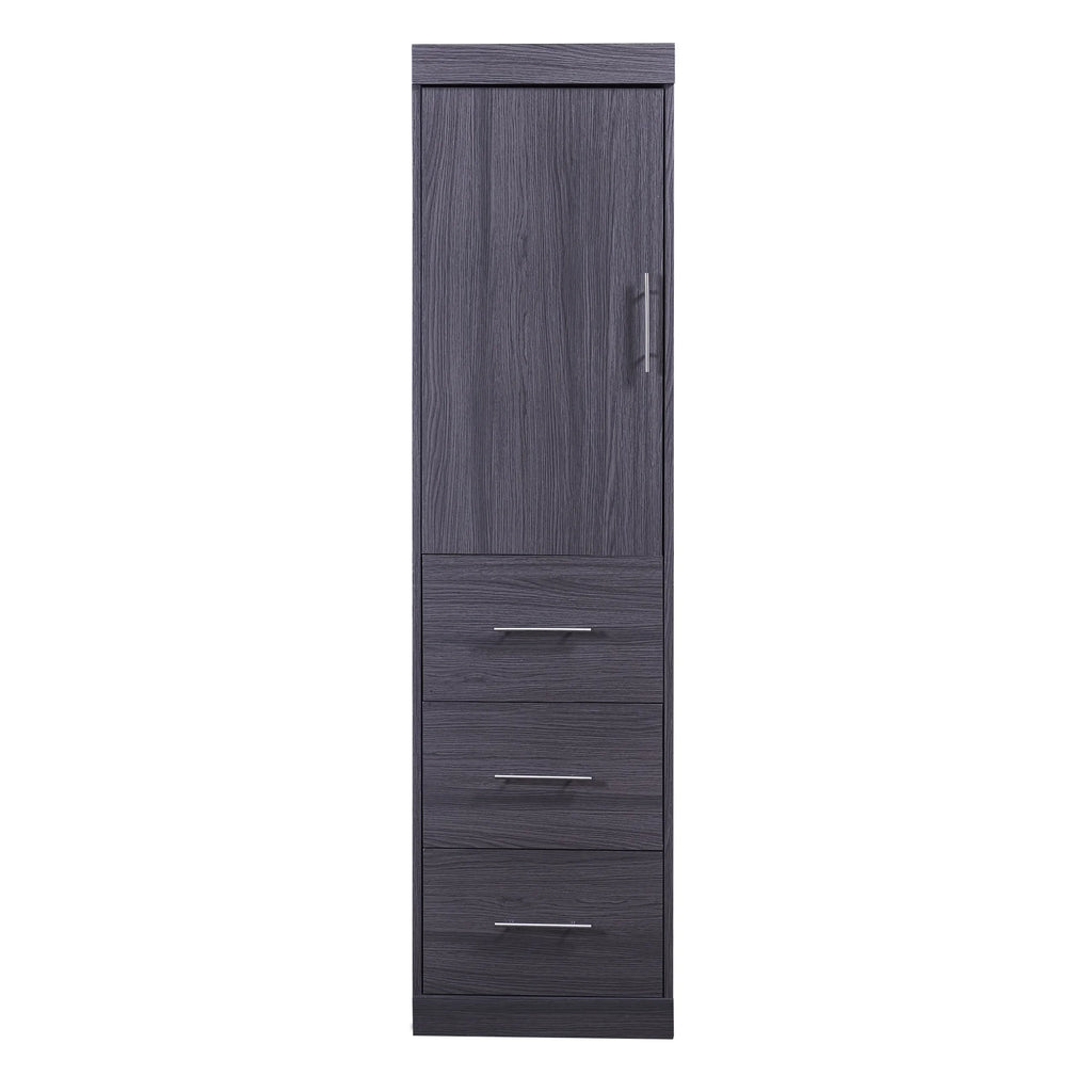 Euroco Wood Full Size Murphy Wall Bed with Wardrobe and Drawers for Living Room, Moveable Wardrobe and Drawers, Space - Saving & Easy Open and Close for Kids Teens Adults, Gray