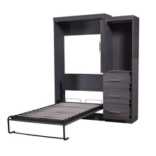 Load image into Gallery viewer, Euroco Wood Full Size Murphy Wall Bed with Wardrobe and Drawers for Living Room, Moveable Wardrobe and Drawers, Space - Saving &amp; Easy Open and Close for Kids Teens Adults, Gray