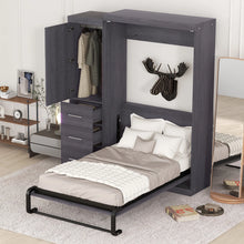 Load image into Gallery viewer, Euroco Wood Full Size Murphy Wall Bed with Wardrobe and Drawers for Living Room, Moveable Wardrobe and Drawers, Space - Saving &amp; Easy Open and Close for Kids Teens Adults, Gray