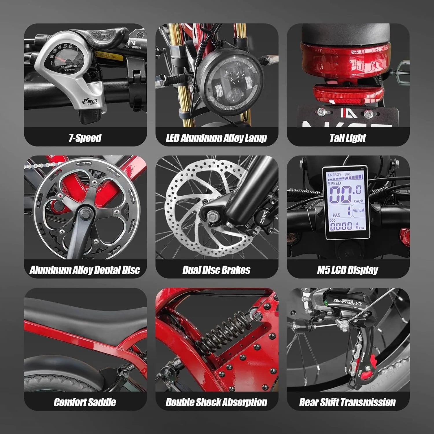 Peak 3000W AKEZ Kingkong 1500W Electric Bike, 31MPH Electric Dirt Bike for Adults, 48V41A Dual Removable Battery Mountain Ebike, 20'' Fat Tire Ebike, 7speed, Hydraulic Brake