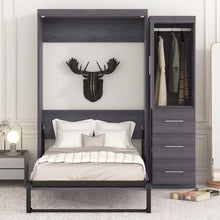 Load image into Gallery viewer, Euroco Wood Full Size Murphy Wall Bed with Wardrobe and Drawers for Living Room, Moveable Wardrobe and Drawers, Space - Saving &amp; Easy Open and Close for Kids Teens Adults, Gray