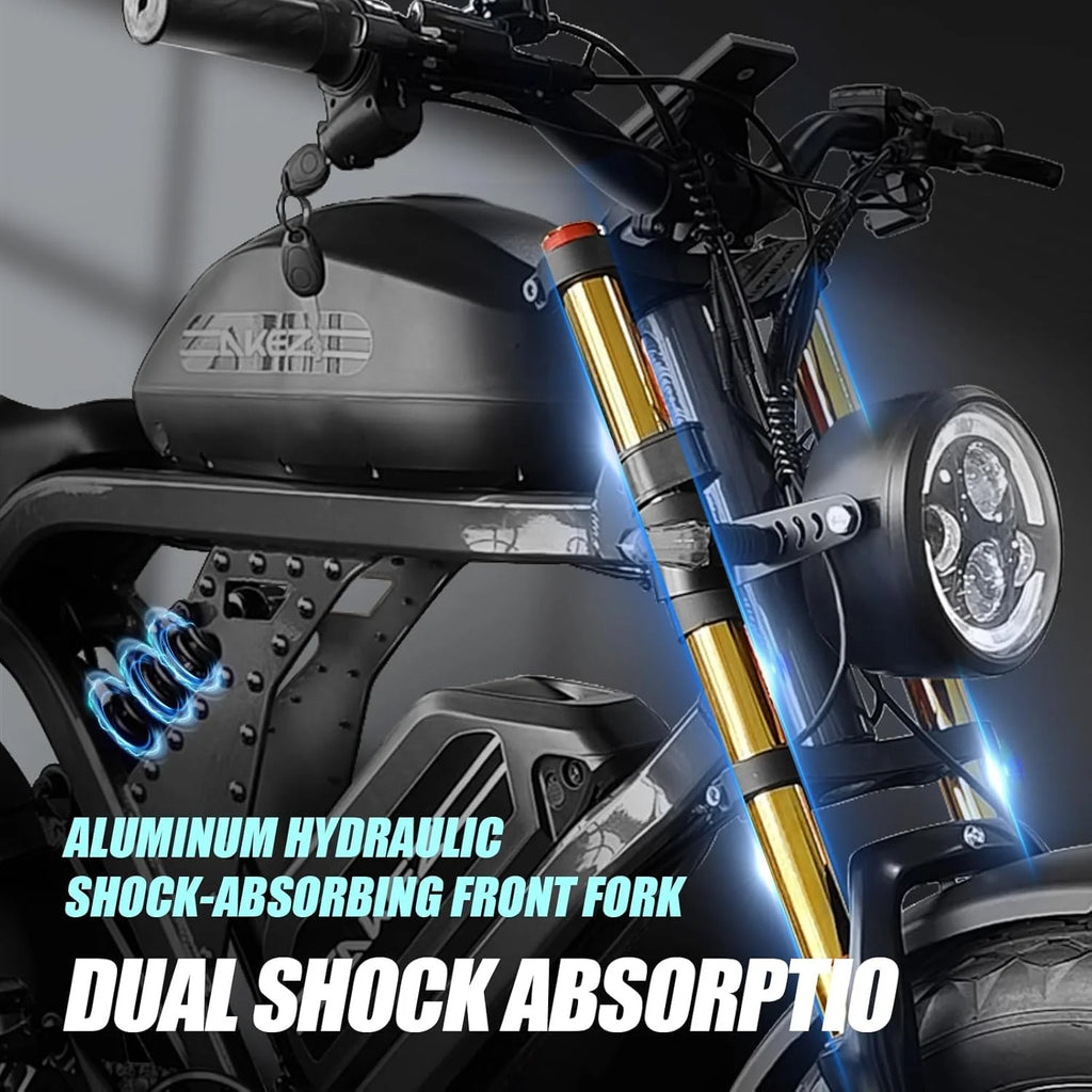 Peak 3000W AKEZ Kingkong 1500W Electric Bike, 31MPH Electric Dirt Bike for Adults, 48V41A Dual Removable Battery Mountain Ebike, 20'' Fat Tire Ebike, 7speed, Hydraulic Brake