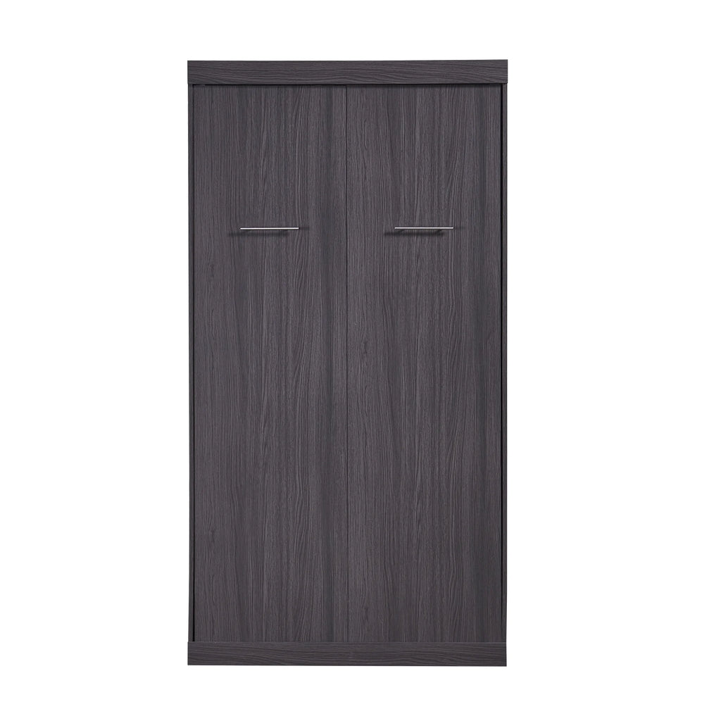 Euroco Wood Full Size Murphy Wall Bed with Wardrobe and Drawers for Living Room, Moveable Wardrobe and Drawers, Space - Saving & Easy Open and Close for Kids Teens Adults, Gray