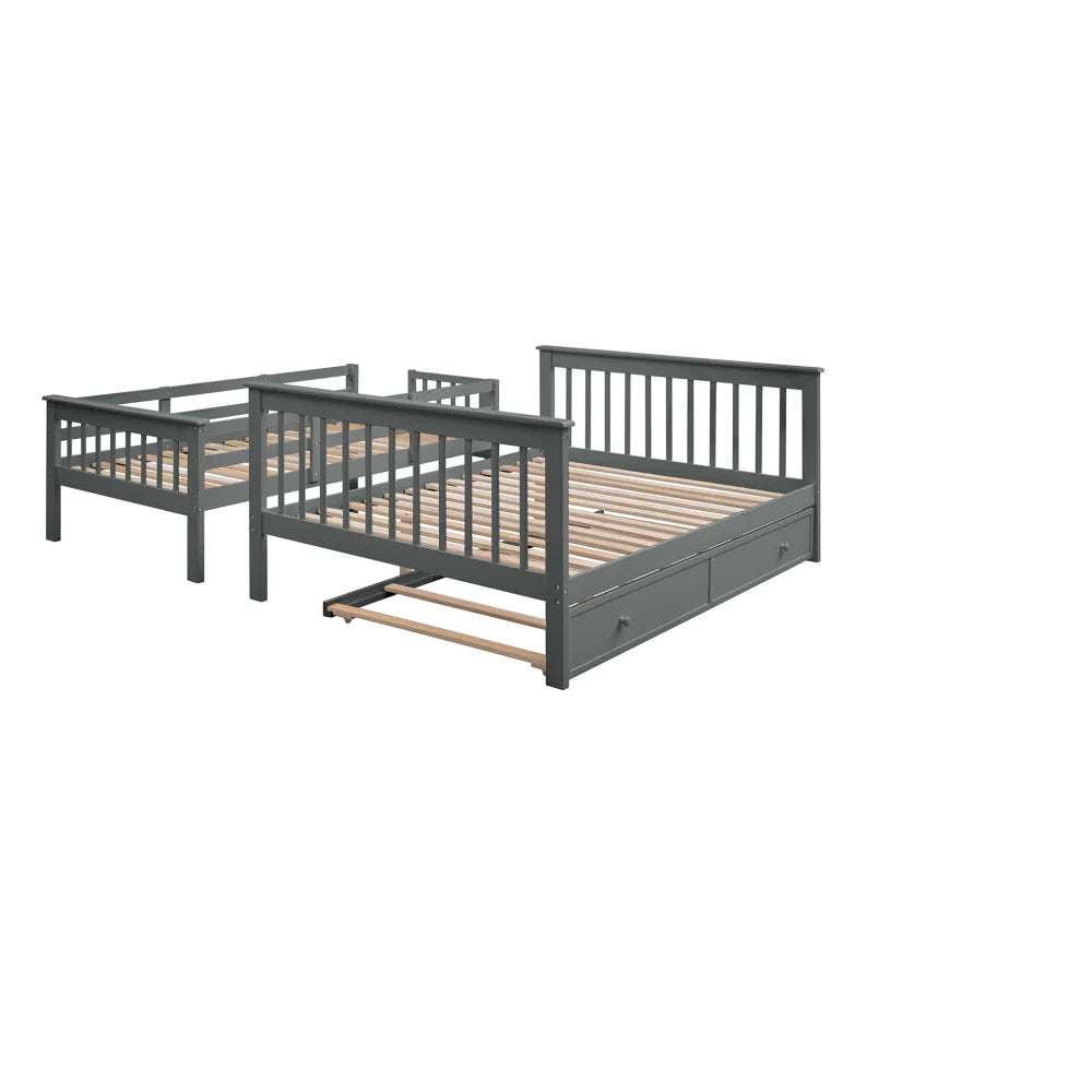 AECOJOY Twin-Over-Full Bunk Bed with Twin size Trundle, Storage and Guard Rail for Bedroom, Espresso