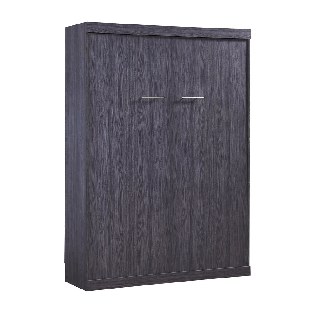 Euroco Wood Full Size Murphy Wall Bed with Wardrobe and Drawers for Living Room, Moveable Wardrobe and Drawers, Space - Saving & Easy Open and Close for Kids Teens Adults, Gray