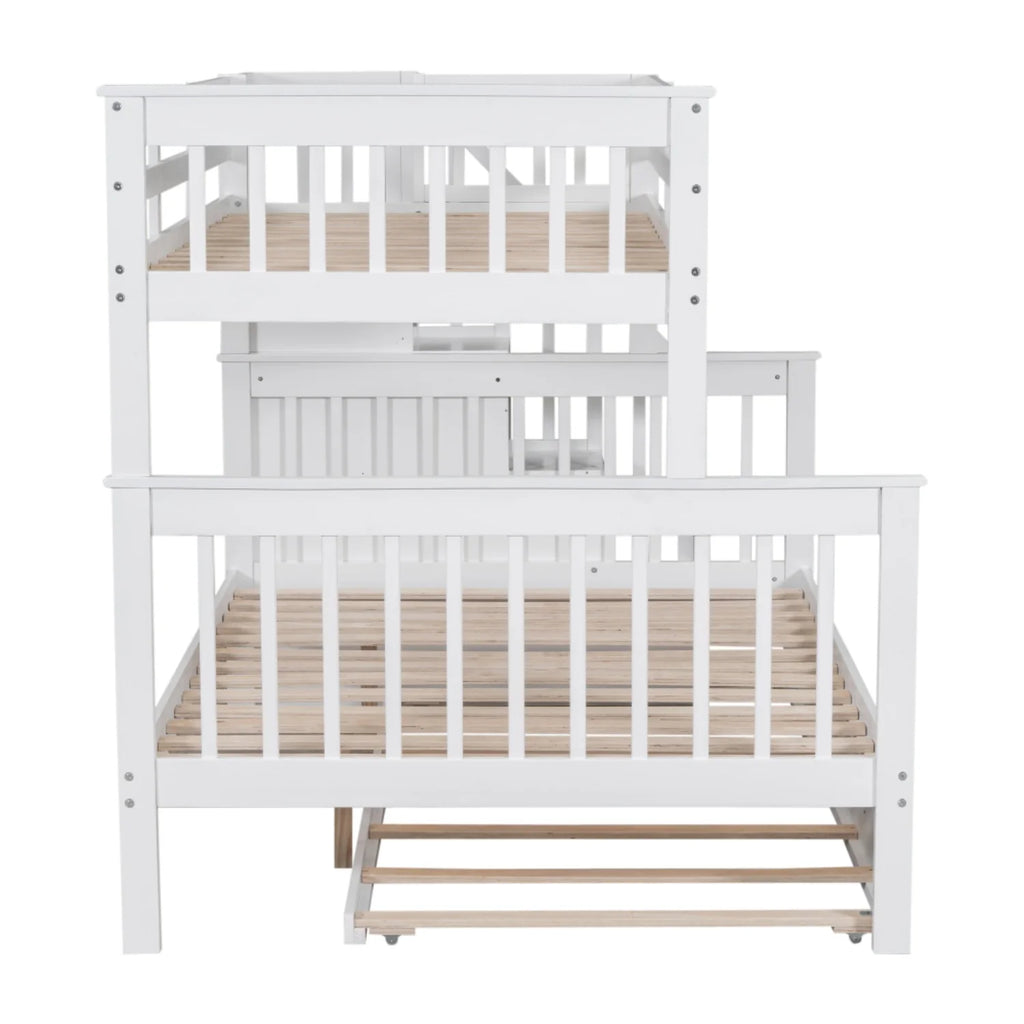 AECOJOY Twin-Over-Full Bunk Bed with Twin size Trundle, Storage and Guard Rail for Bedroom, Espresso