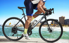 Load image into Gallery viewer, POVANLI 700C Road Bike for Men Women, 16 - Speed Outdoor Bike Disc Brakes, Racing Bike Light Weight Aluminum Frame, City Commuting Road Bicycle L Size, Adults Ages 14+, Gift(Dark Blue)