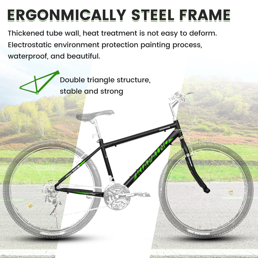 Aukfa 26" Mountain Bike for Men and Women, 21 - Speed High - Performance All - Terrain Bicycle with Dual V - Brakes, Green