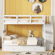 Load image into Gallery viewer, AECOJOY Twin-Over-Full Bunk Bed with Twin size Trundle, Storage and Guard Rail for Bedroom, Espresso