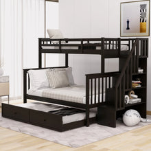 Load image into Gallery viewer, AECOJOY Twin-Over-Full Bunk Bed with Twin size Trundle, Storage and Guard Rail for Bedroom, Espresso